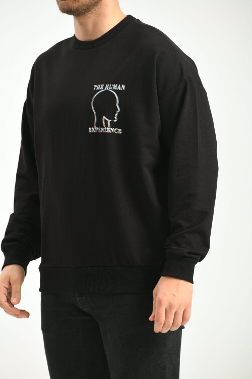 Black Crew Neck Long Sleeve Printed Owersize Sweatshirt