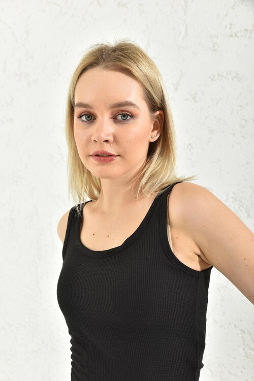 Black Bustier and Trousers Waffle Bottom-Top Set