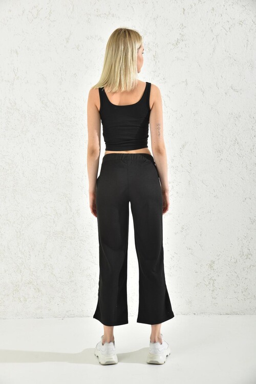 Black Bustier and Trousers Waffle Bottom-Top Set