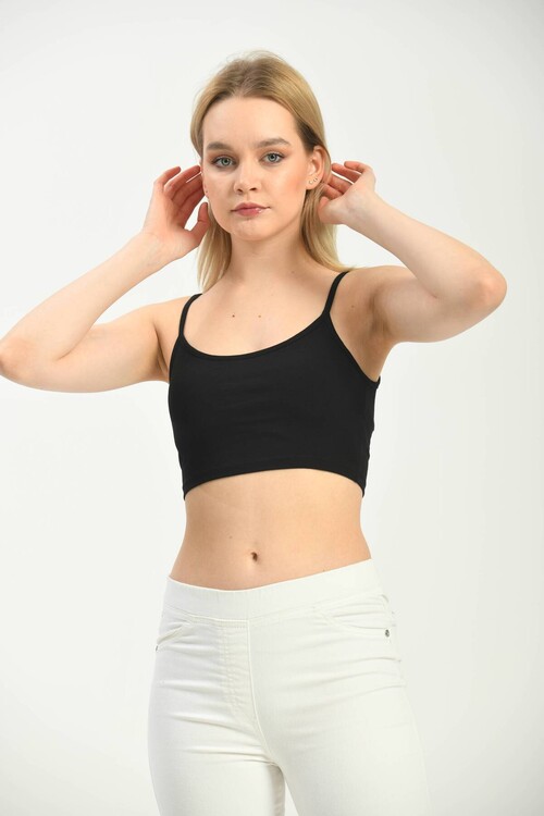 Black Crop Strap Knitted Bustier