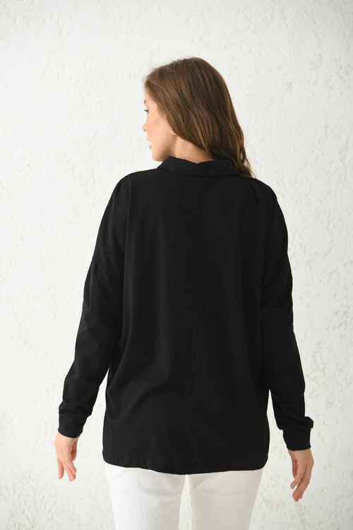Black Button Detailed T-Shirt