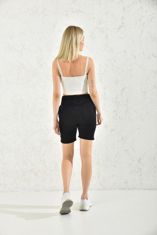 Black Thread Tied Print Detailed Shorts