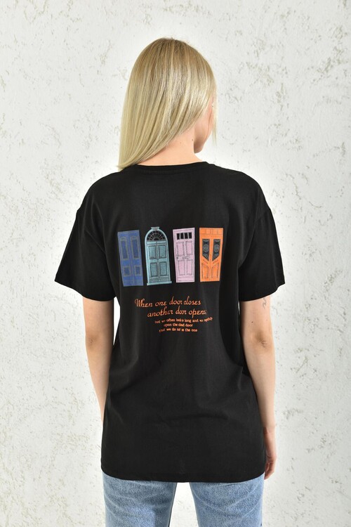 Black Short Sleeve Back Printed T-Shirt