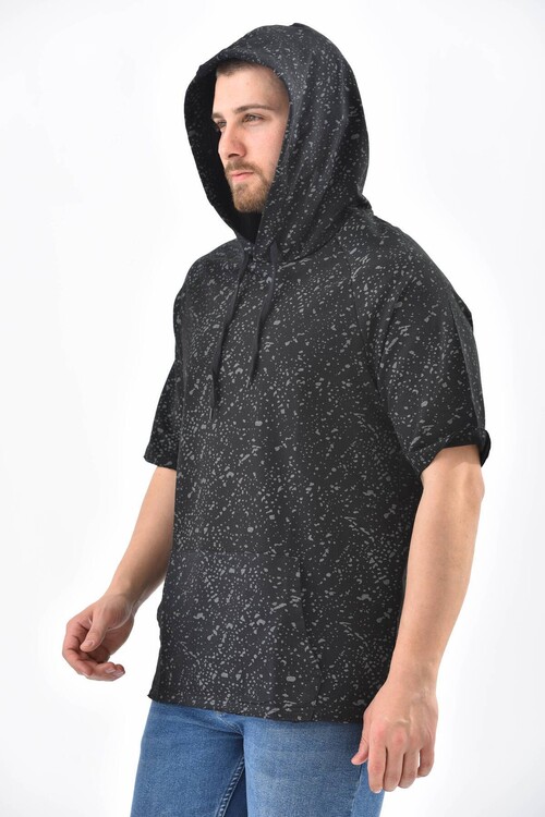Black Short Sleeve Hoodie Sweatshirt