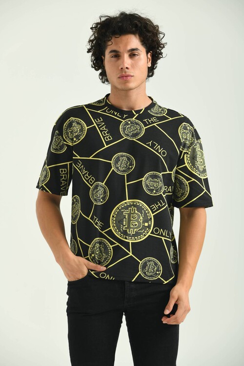 Black Crypto Pattern Short Sleeve T-Shirt