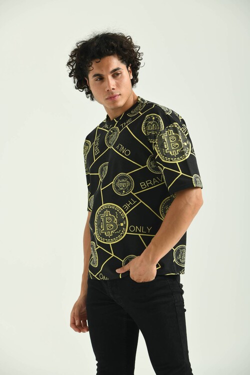 Black Crypto Pattern Short Sleeve T-Shirt