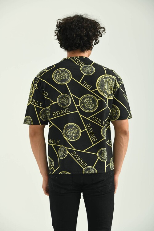 Black Crypto Pattern Short Sleeve T-Shirt