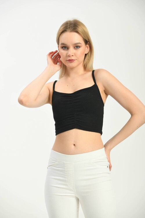 Black Pleated Strap Bustier