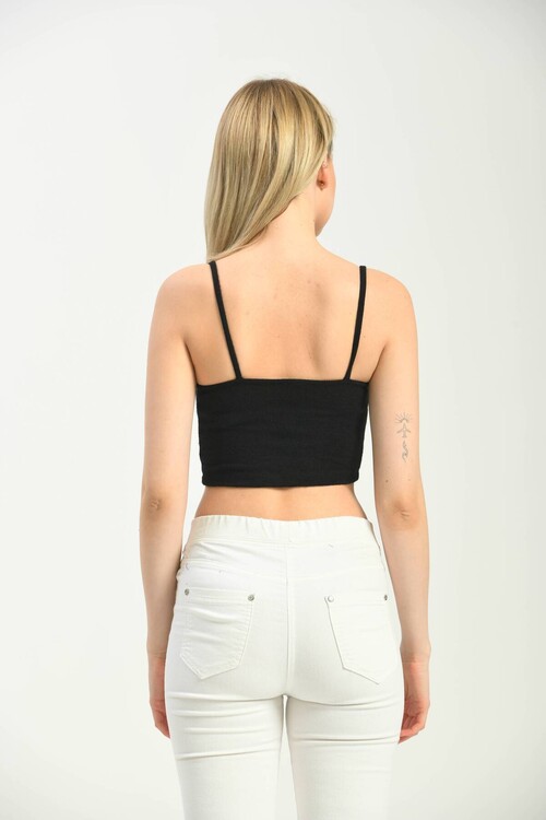 Black Pleated Strap Bustier