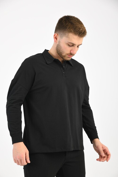 Black Polo Neck Long Sleeve T-Shirt