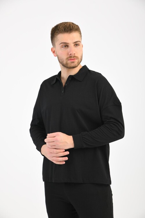 Black Polo Neck Long Sleeve T-Shirt