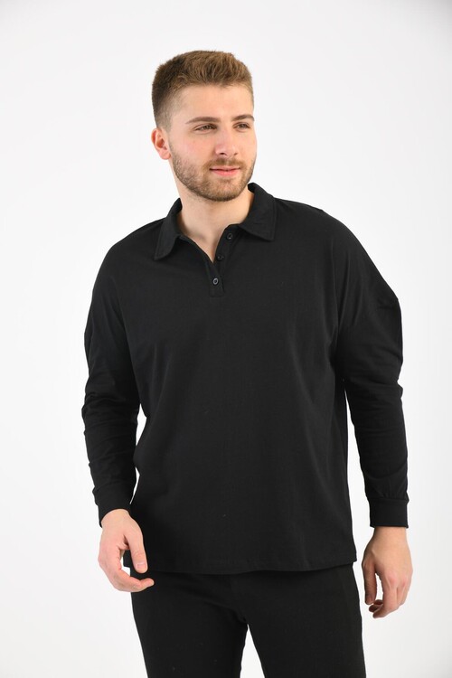 Black Polo Neck Long Sleeve T-Shirt