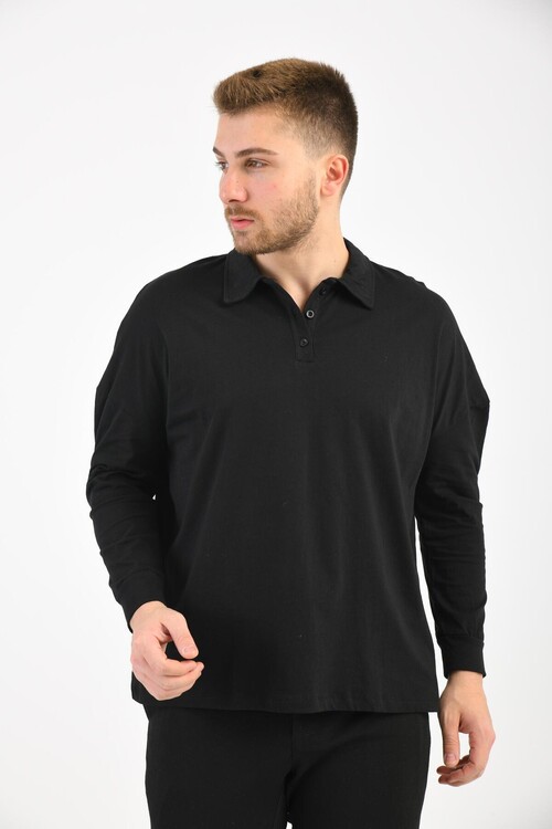 Black Polo Neck Long Sleeve T-Shirt