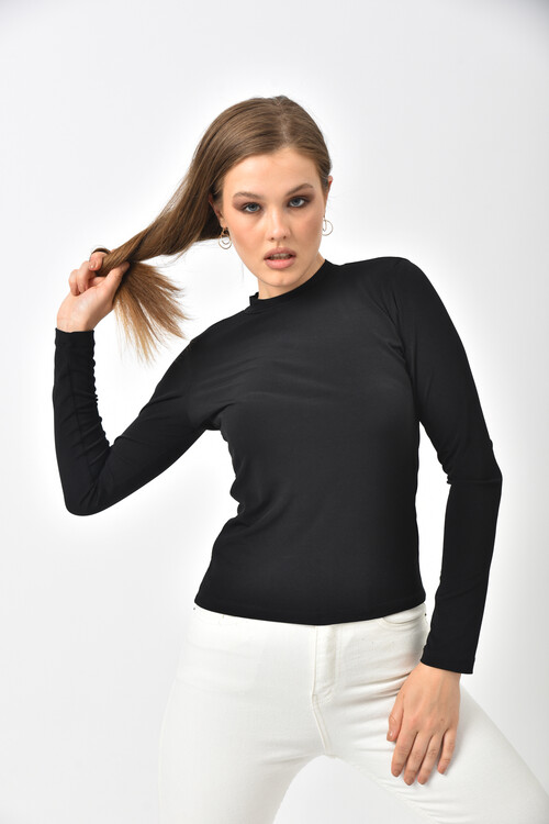 Black Back Detail Long Sleeve Sandy Fabric Blouse