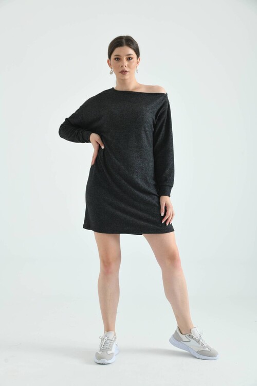 Black Long Sleeve Soft Knitted Sweat Dress