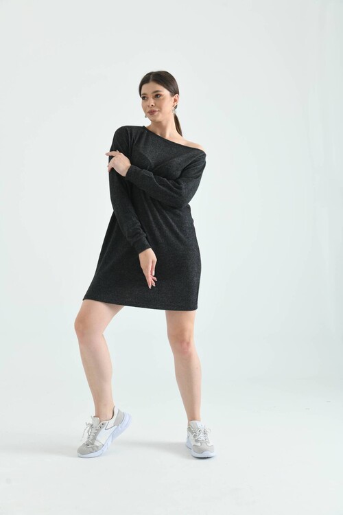 Black Long Sleeve Soft Knitted Sweat Dress