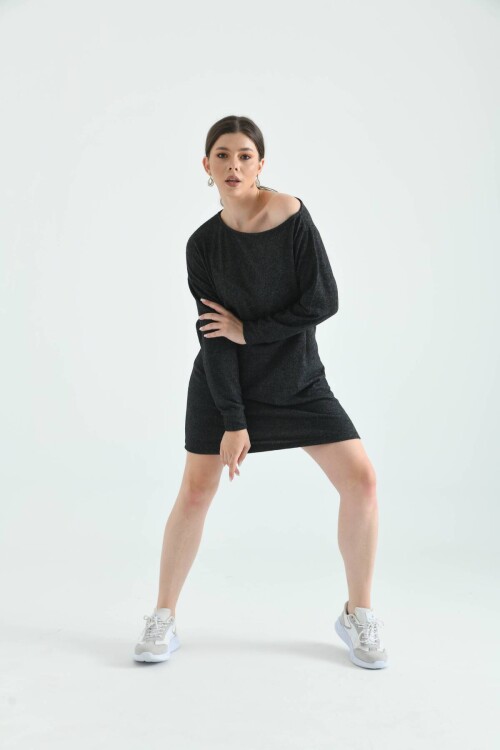 Black Long Sleeve Soft Knitted Sweat Dress