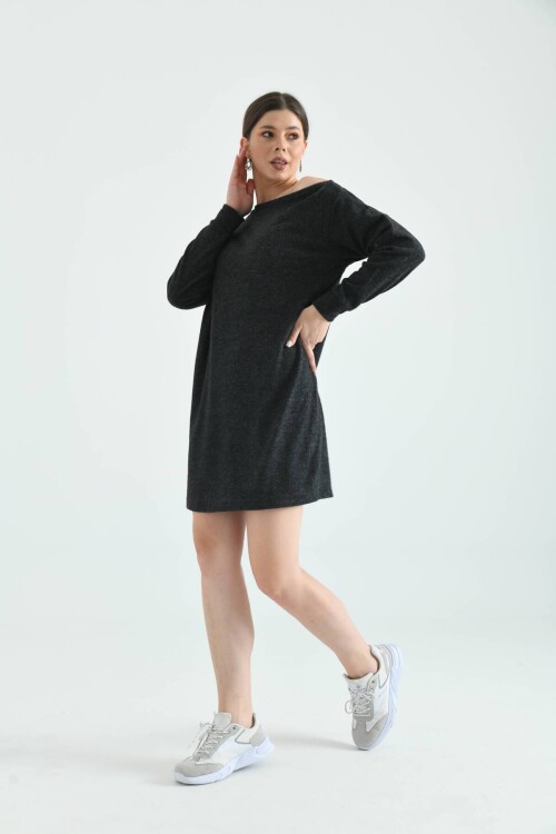 Black Long Sleeve Soft Knitted Sweat Dress