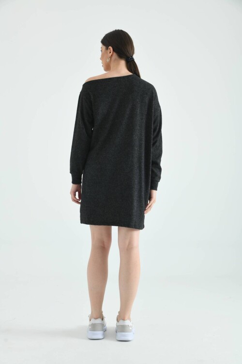 Black Long Sleeve Soft Knitted Sweat Dress