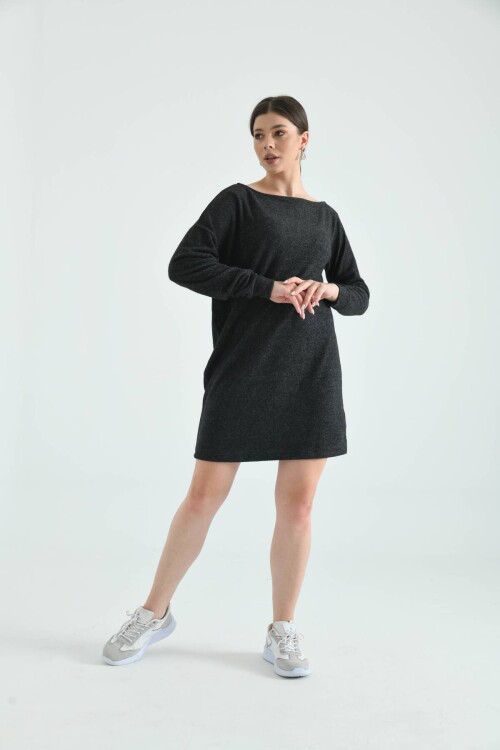 Black Long Sleeve Soft Knitted Sweat Dress