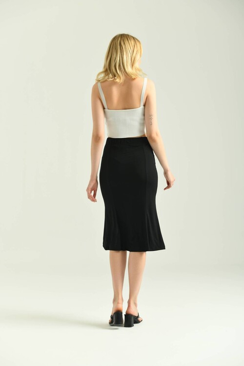  Black Ruffle Sandy Fabric Midi Skirt
