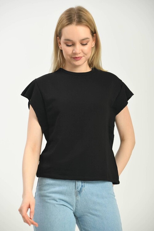 Black Bat Sleeve Crew Neck Knitted Blouse