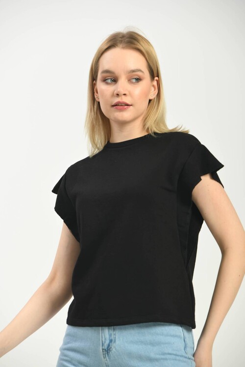 Black Bat Sleeve Crew Neck Knitted Blouse