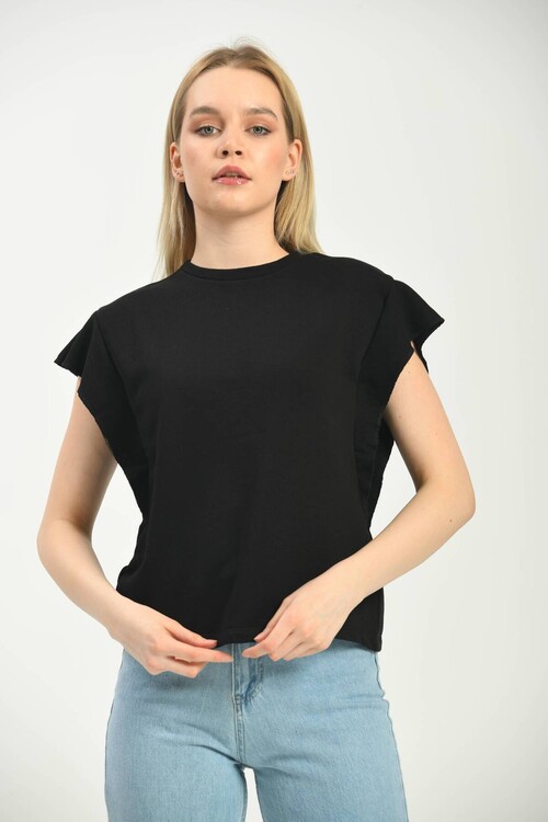 Black Bat Sleeve Crew Neck Knitted Blouse