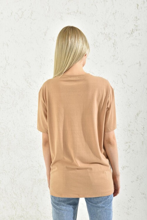 Milk Brown Print Detail Crew Neck T-Shirt
