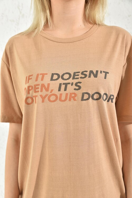 Milk Brown Print Detail Crew Neck T-Shirt