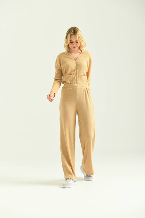Milky Brown Elastic Waist Relaxed Trousers