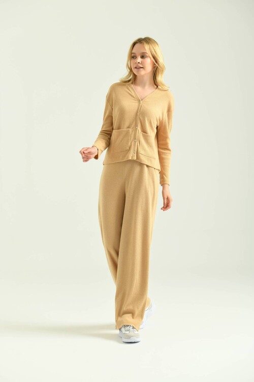 Milky Brown Elastic Waist Relaxed Trousers