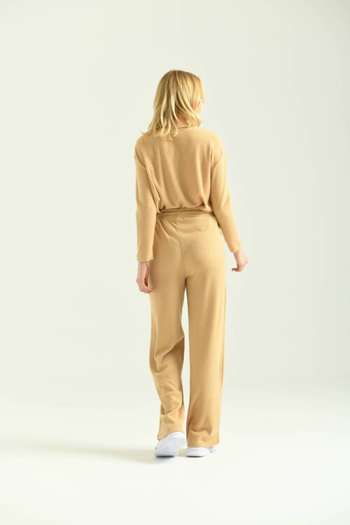 Milky Brown Elastic Waist Relaxed Trousers