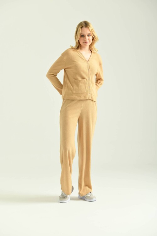 Milk Brown Button Detailed Relaxed Bottom-Top Set