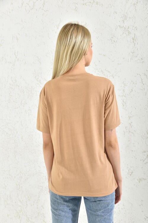 Milk Brown Short Sleeve Embroidered T-Shirt