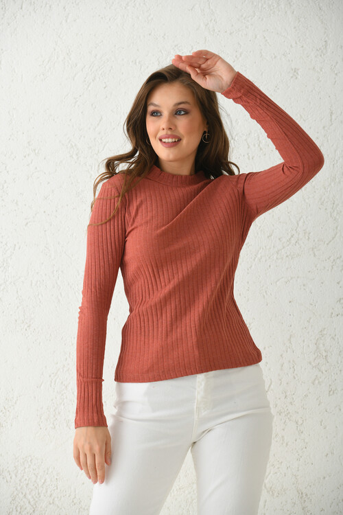 Cinnamon Stand Long Sleeve Ribbed Knitted Blouse