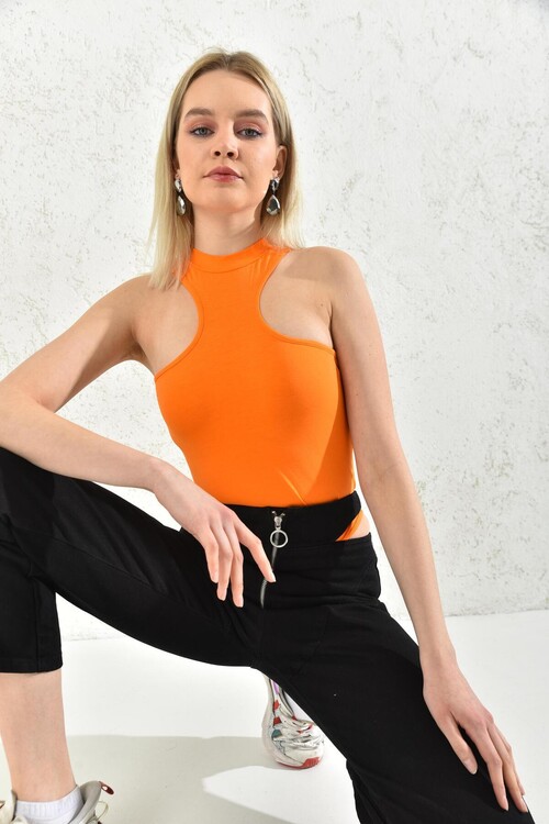 Orange Turtleneck Sleeveless Snap-On Body