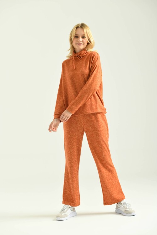 Orange Turtleneck Soft Fabric Knitted Pajamas Set
