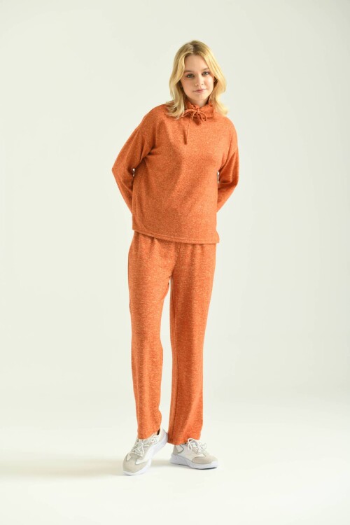 Orange Turtleneck Soft Fabric Knitted Pajamas Set