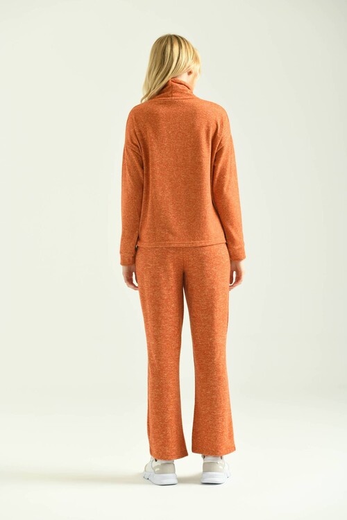Orange Turtleneck Soft Fabric Knitted Pajamas Set