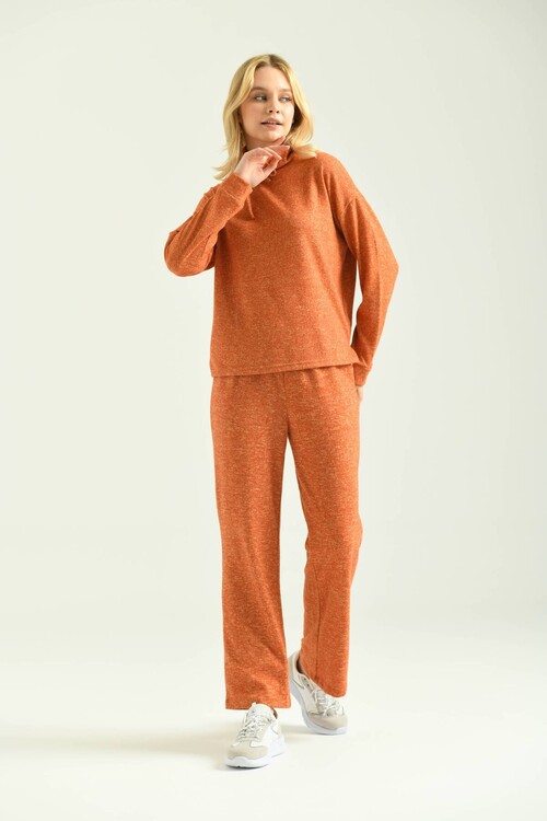 Orange Button Detailed Soft Knitted Sweatpants