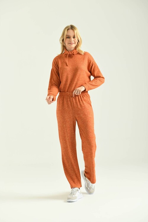 Orange Button Detailed Soft Knitted Sweatpants