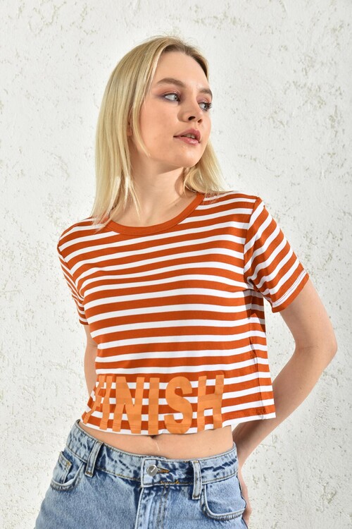 Orange Short Sleeve Flush Print Crop Blouse
