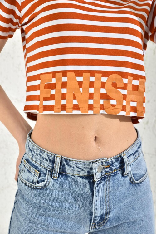 Orange Short Sleeve Flush Print Crop Blouse
