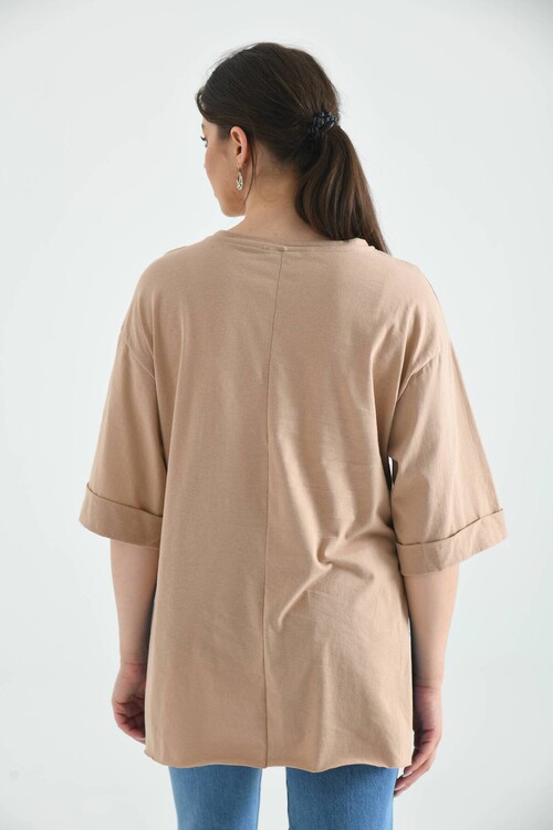 Mink Double Sleeve Wide Cut Asymmetrical Slit Knitted T-Shirt
