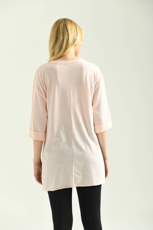 Puppy Double Sleeve Wide Cut Asymmetrical Slit Knitted T-Shirt
