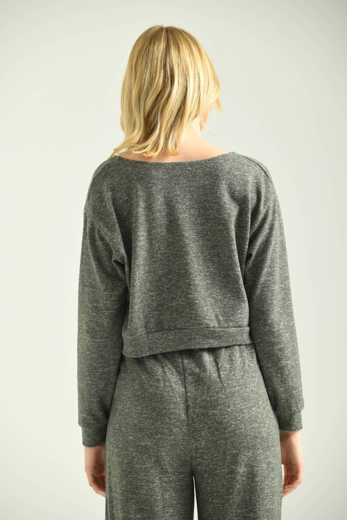 Green Button Detail V-Neck Crop Blouse