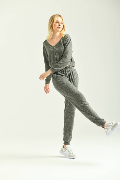 Green Elastic Eyelet Lacing Detail Sweatpants