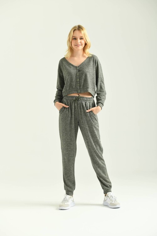 Green Elastic Eyelet Lacing Detail Sweatpants