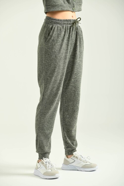 Green Elastic Eyelet Lacing Detail Sweatpants